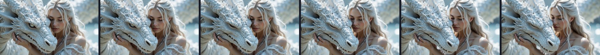 Six frames from a generated clip of a white dragon, evenly spaced in time.