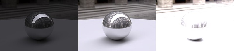 A bracket of photographs of the same scene at different exposures, with a mirrored light probe sphere, used to recover high-dynamic-range light.