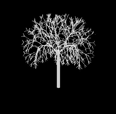 A branching tree drawn by an L-system: a trunk that splits repeatedly into thinner, self-similar branches.