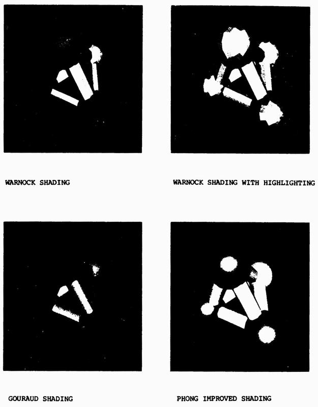 A figure from Phong&rsquo;s 1975 paper: shaded objects with specular highlights.