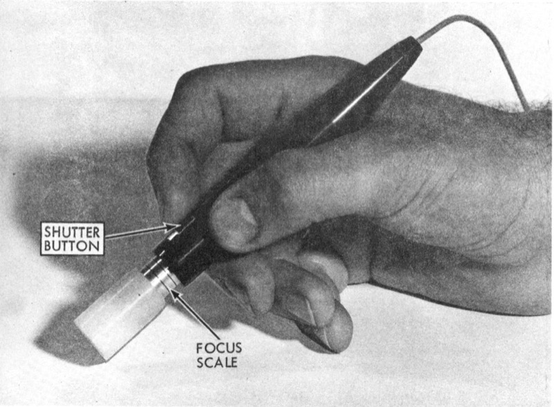 The TX-2 light pen, a pen-shaped housing on a cable, from Sutherland&rsquo;s thesis.