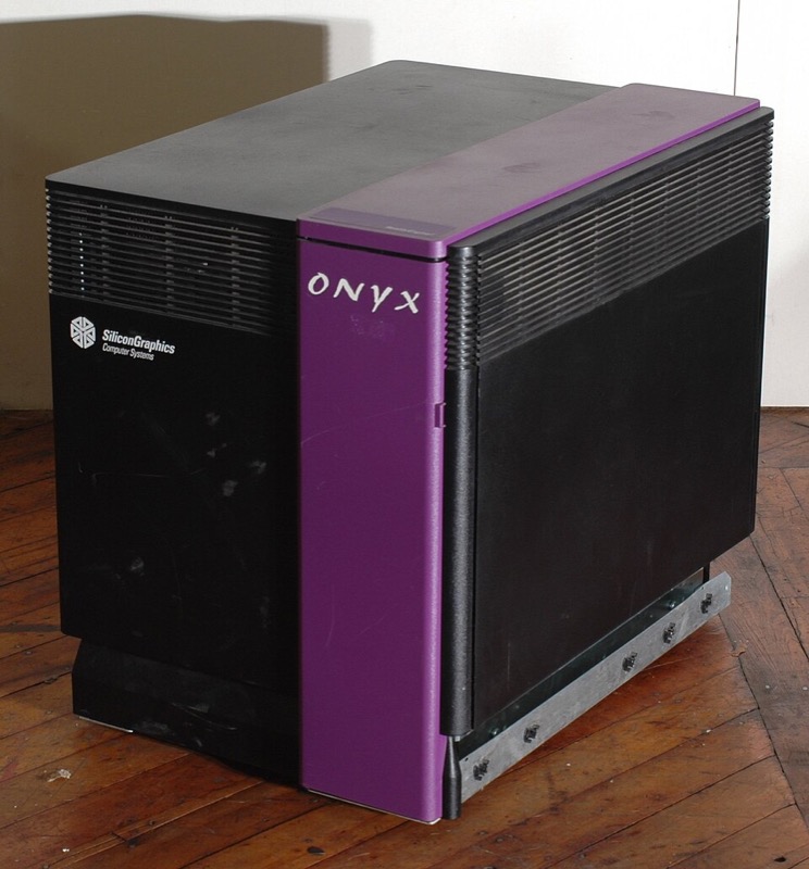 An SGI Onyx deskside graphics workstation, a large tower from the mid-1990s.