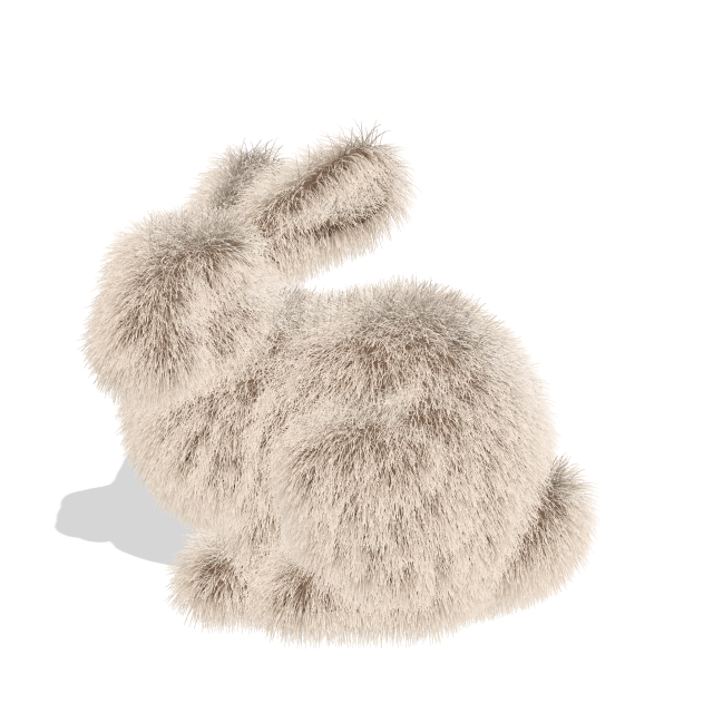 The Stanford bunny covered in dense cream fur, glowing at its edges.