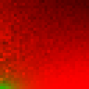 A 32 by 32 texture with the scale term A in red rising toward the upper right and the bias term B in green concentrated at the lower left where the view is grazing and the surface smooth.