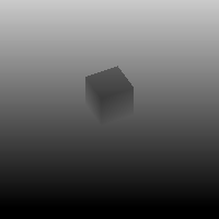 A 200 by 200 grayscale image, dark at the top and light at the bottom, with a small darker box shape near the center: the scene's depth as seen from the light.